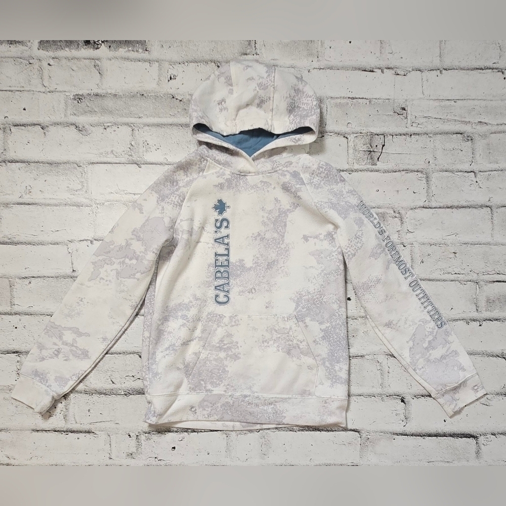 Cabela's Youth Camo Hoodie White Blue Pullover Boys Large Outdoor
